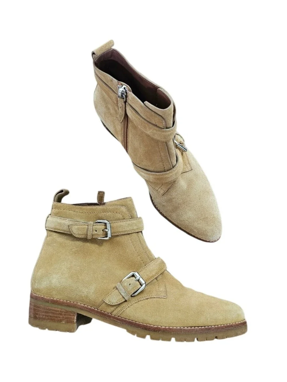 Tabitha Simmons Tan Suede Chukka Boots with Buckle Straps Size 37.5